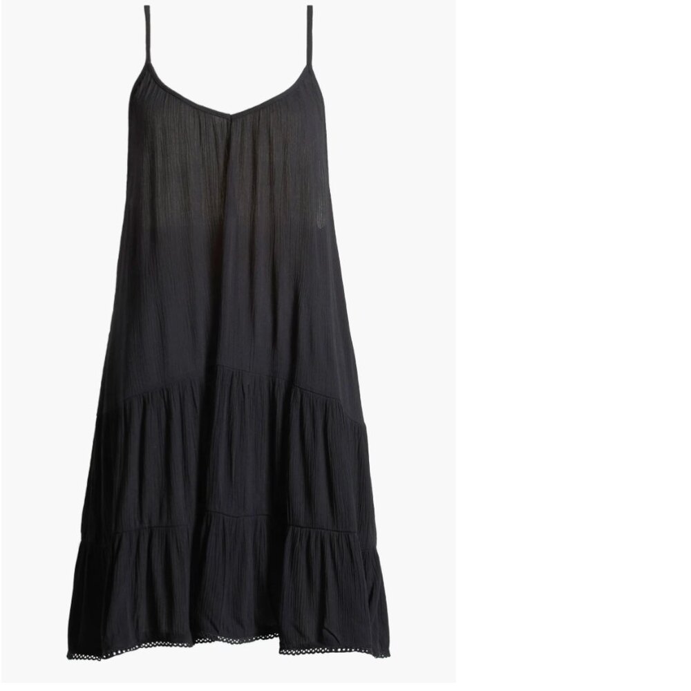 Nordstrom Tiered Crinkle Cover-Up - dress beach swim - OLIVE COVERT - Picture 7 of 8